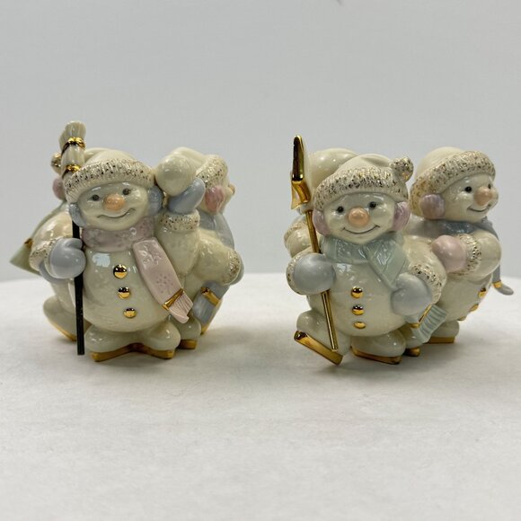 Lenox Other - Vintage Set of 2 Lenox Snowmen Trio Skating by Candlelight Candle Holders Taper